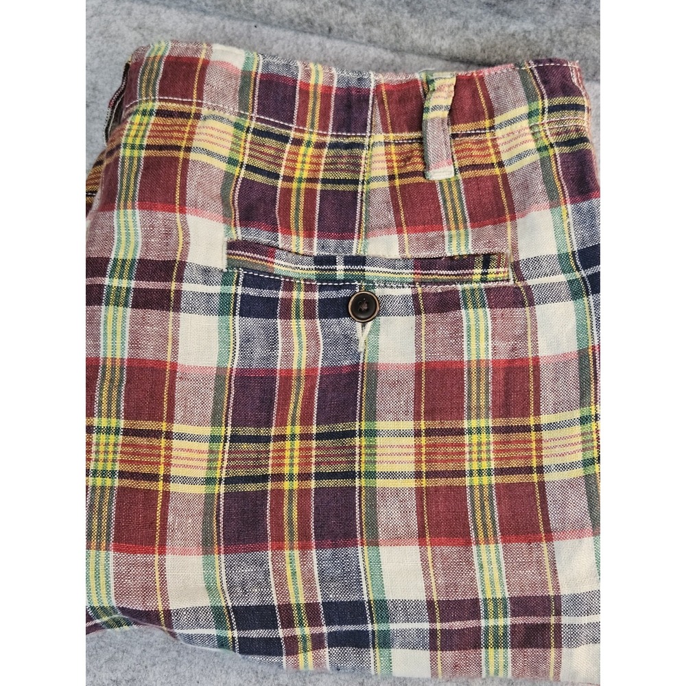 Lands‎ End Canvas Men's 33 Shorts 100% Linen Old Money Multicolor Plaid Preppy